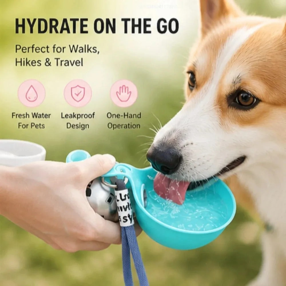 Stainless Steel Pet Water Bottle with Foldable Silicone Bowl
